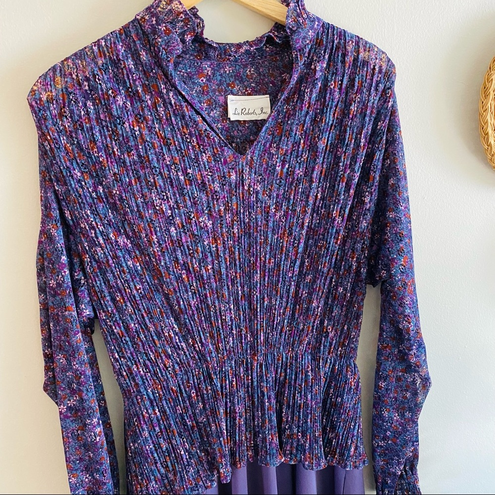 Vintage 1980s Liz Roberts Inc. Purple Floral Dress View 3